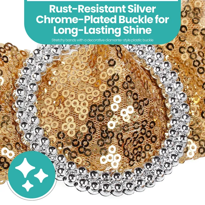 Gold Sequin Chair Band with Slider Buckle Stretchy Chair Band Sash, Pack of 1