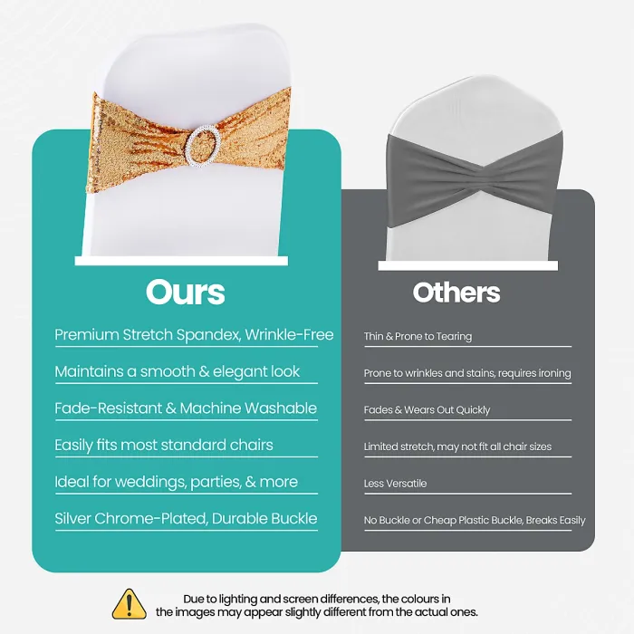 Gold Sequin Chair Band with Slider Buckle Stretchy Chair Band Sash, Pack of 1