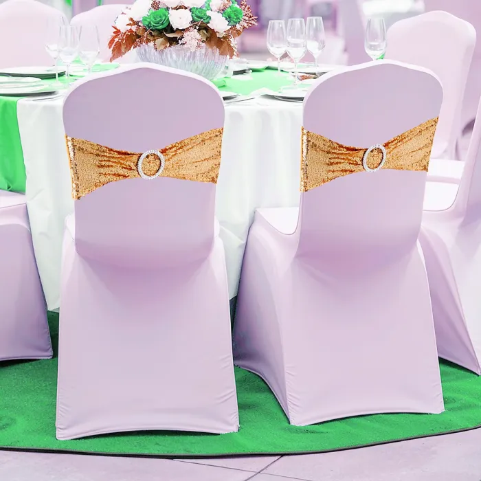 Gold Sequin Chair Band with Slider Buckle Stretchy Chair Band Sash, Pack of 1