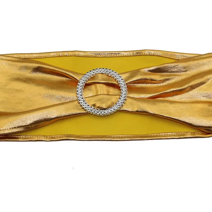 1pc Shiny Chair Band with Slider Buckle Synthetic Fabric Elastic Sash, Gold