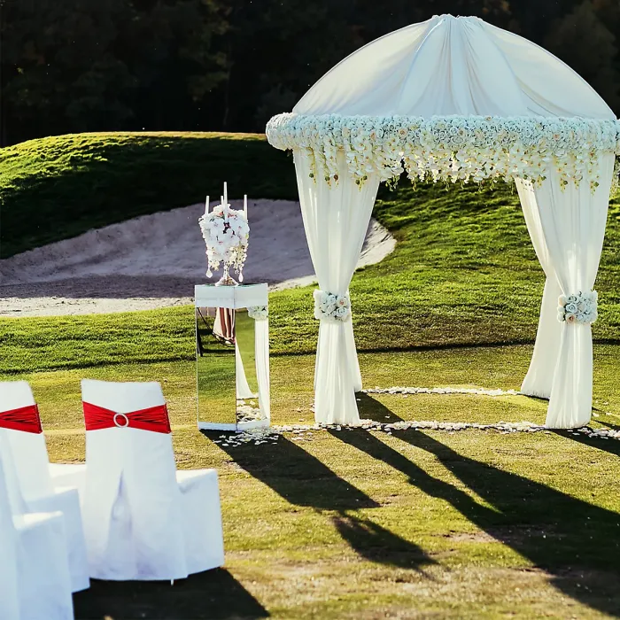 1pc Shiny Chair Band with Slider Buckle Synthetic Fabric Elastic Sash, Gold