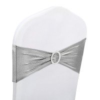 1pc Shiny Chair Band with Slider Buckle Synthetic Fabric Elastic Sash, Silver