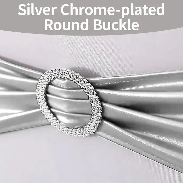 1pc Shiny Chair Band with Slider Buckle Synthetic Fabric Elastic Sash, Silver