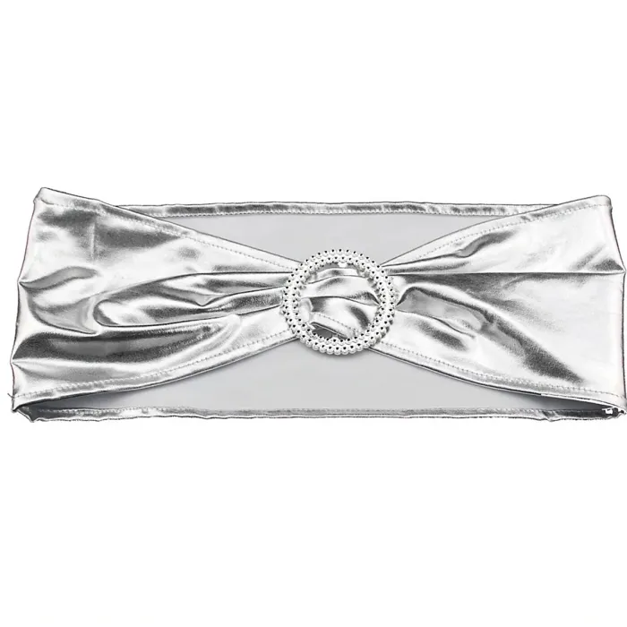 1pc Shiny Chair Band with Slider Buckle Synthetic Fabric Elastic Sash, Silver