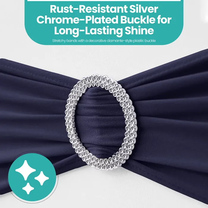 Navy Blue Spandex Chair Band with Slider Buckle Stretchy Chair Band Sash, 1pc