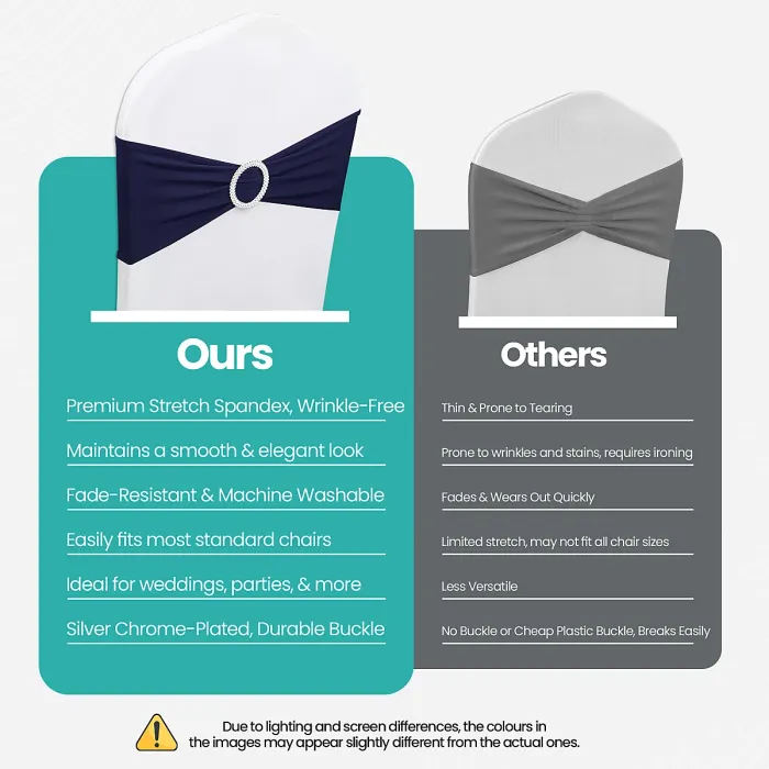 Navy Blue Spandex Chair Band with Slider Buckle Stretchy Chair Band Sash, 1pc