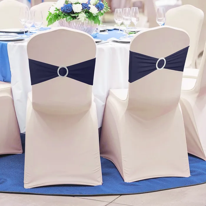 Navy Blue Spandex Chair Band with Slider Buckle Stretchy Chair Band Sash, 1pc