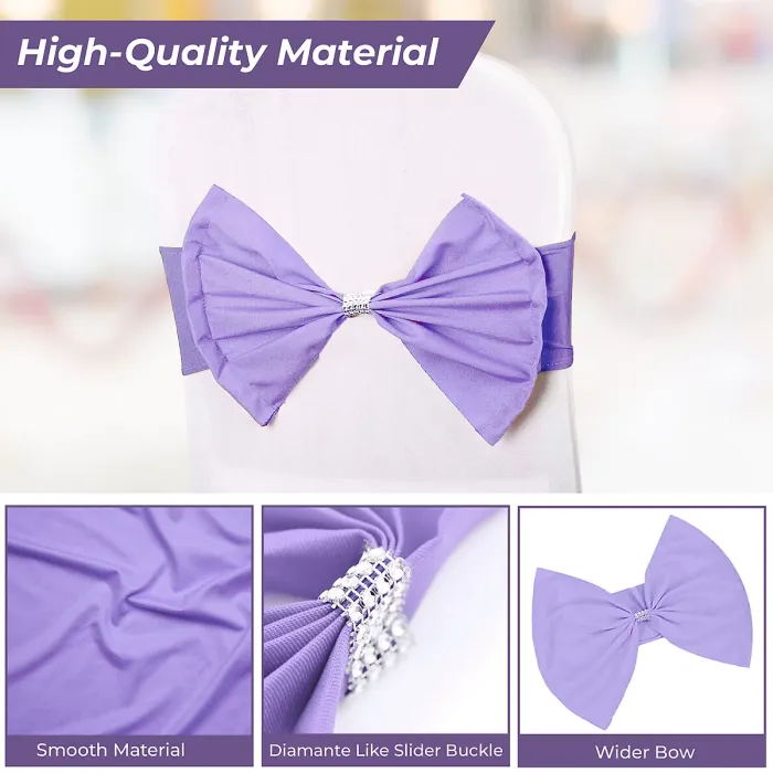 Wider Chair Bows Sash Band with Slider Buckle, Lavender, 1pc