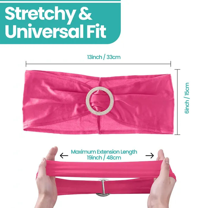 Hot Pink Spandex Chair Band with Slider Buckle Stretchy Chair Band Sash, 1pc