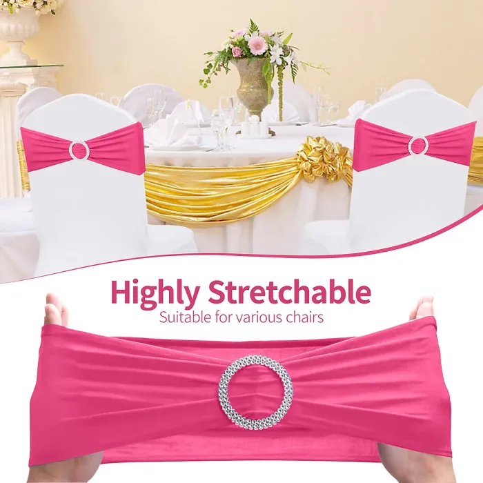 Hot Pink Spandex Chair Band with Slider Buckle Stretchy Chair Band Sash, 1pc