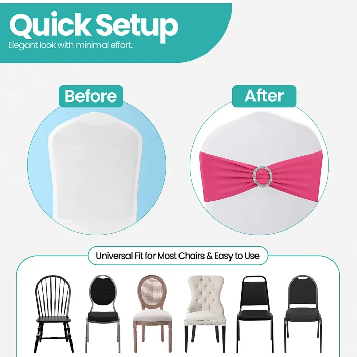 Hot Pink Spandex Chair Band with Slider Buckle Stretchy Chair Band Sash, 1pc