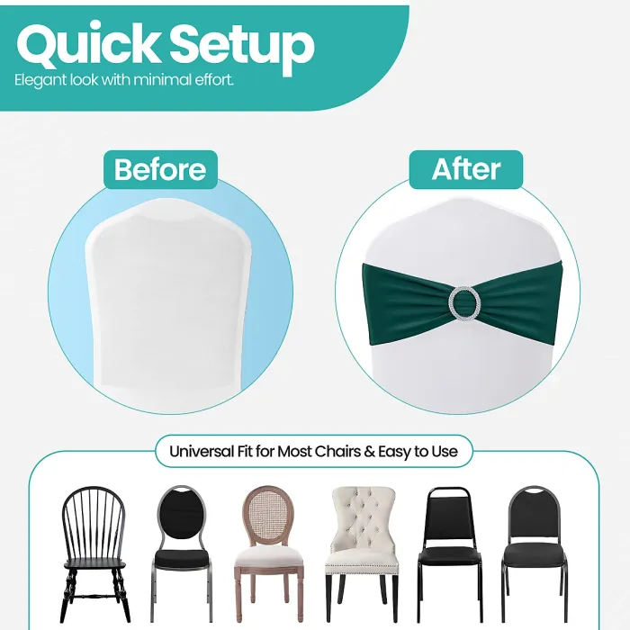 Hunter Green Spandex Chair Band with Slider Buckle Stretchy Chair Band Sash, 1pc