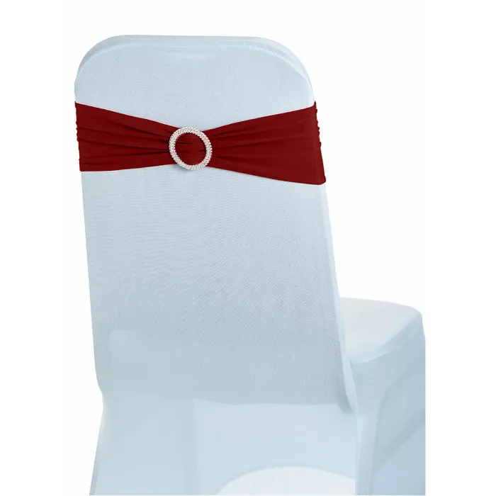 Claret Spandex Chair Band with Slider Buckle Stretchy Chair Band Sash, 1pc