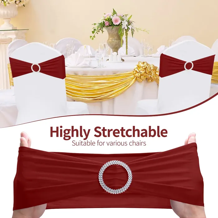 Claret Spandex Chair Band with Slider Buckle Stretchy Chair Band Sash, 1pc