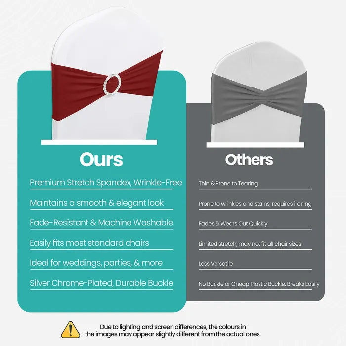 Claret Spandex Chair Band with Slider Buckle Stretchy Chair Band Sash, 1pc