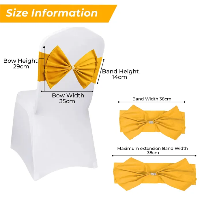 Wider Chair Bows Sash Band with Slider Buckle, Gold, 1pc