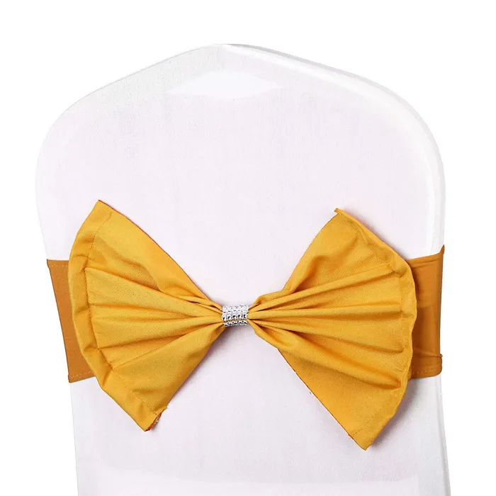 Wider Chair Bows Sash Band with Slider Buckle, Gold, 1pc
