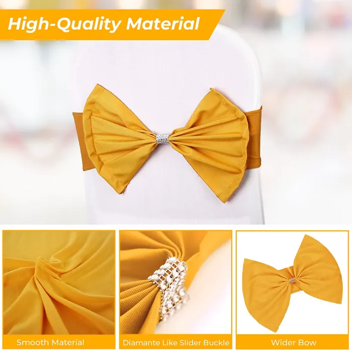 Wider Chair Bows Sash Band with Slider Buckle, Gold, 1pc