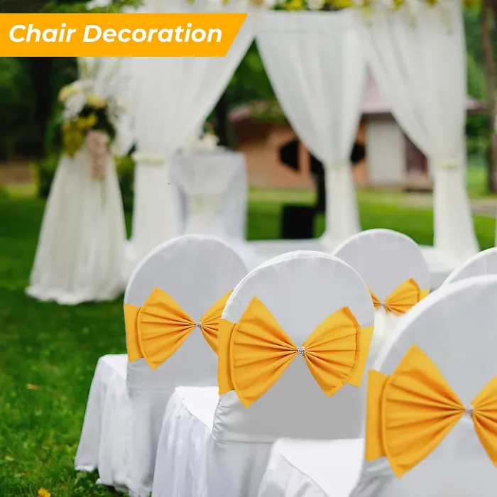Wider Chair Bows Sash Band with Slider Buckle, Gold, 1pc