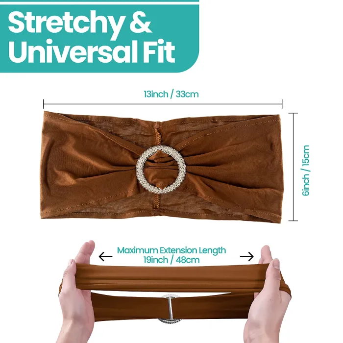 Chocolate Brown Spandex Chair Band with Slider Buckle Stretchy Chair Band Sash, 1pc