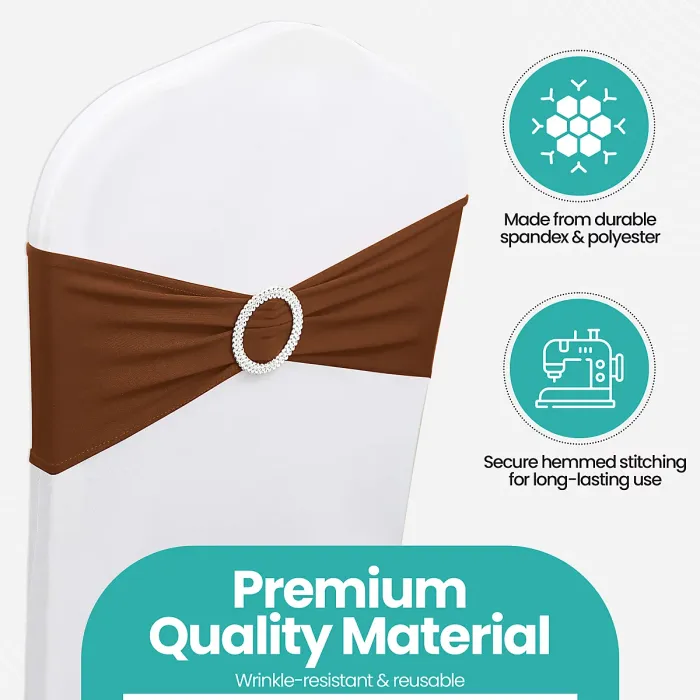 Chocolate Brown Spandex Chair Band with Slider Buckle Stretchy Chair Band Sash, 1pc