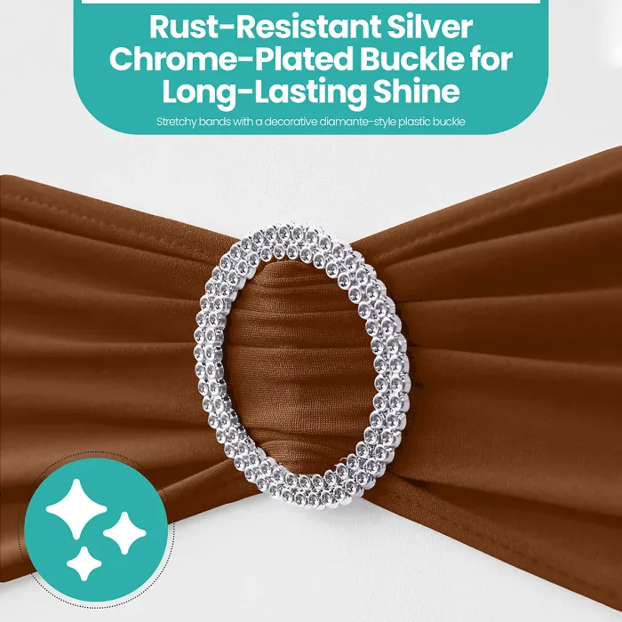 Chocolate Brown Spandex Chair Band with Slider Buckle Stretchy Chair Band Sash, 1pc