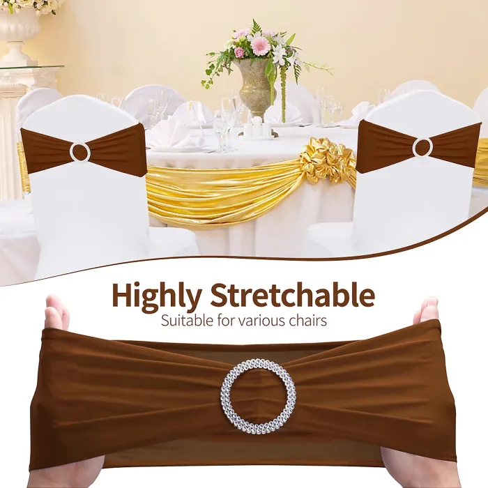 Chocolate Brown Spandex Chair Band with Slider Buckle Stretchy Chair Band Sash, 1pc