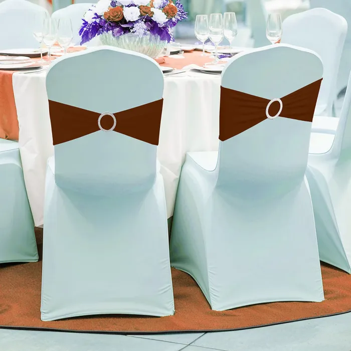 Chocolate Brown Spandex Chair Band with Slider Buckle Stretchy Chair Band Sash, 1pc