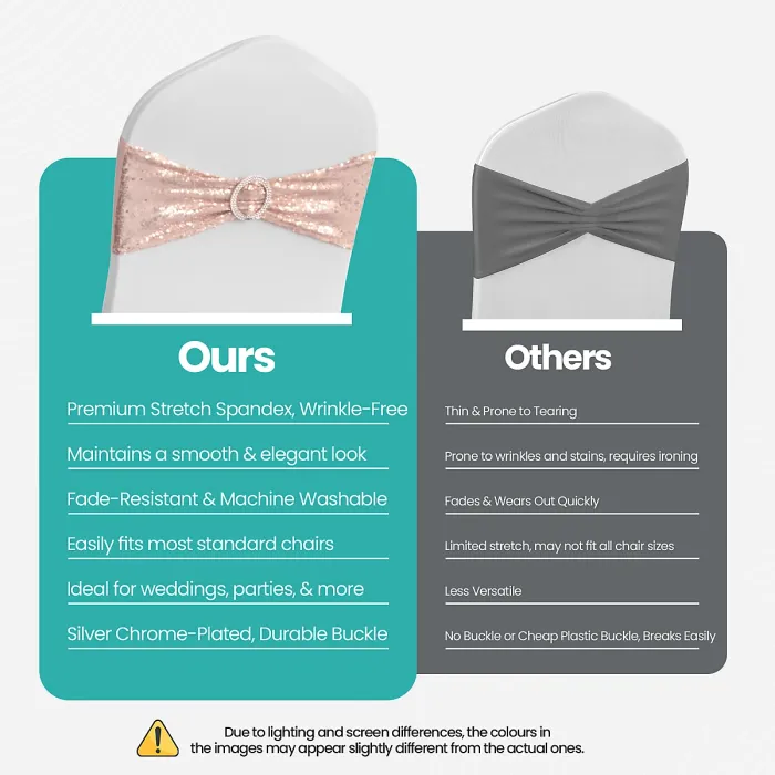 Rose Gold Sequin Chair Band with Slider Buckle Stretchy Chair Band Sash, Pack of 1