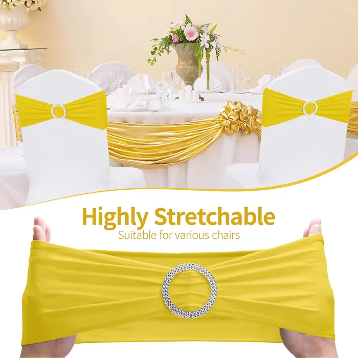 Lemon Spandex Chair Band with Slider Buckle Stretchy Chair Band Sash, 1pc