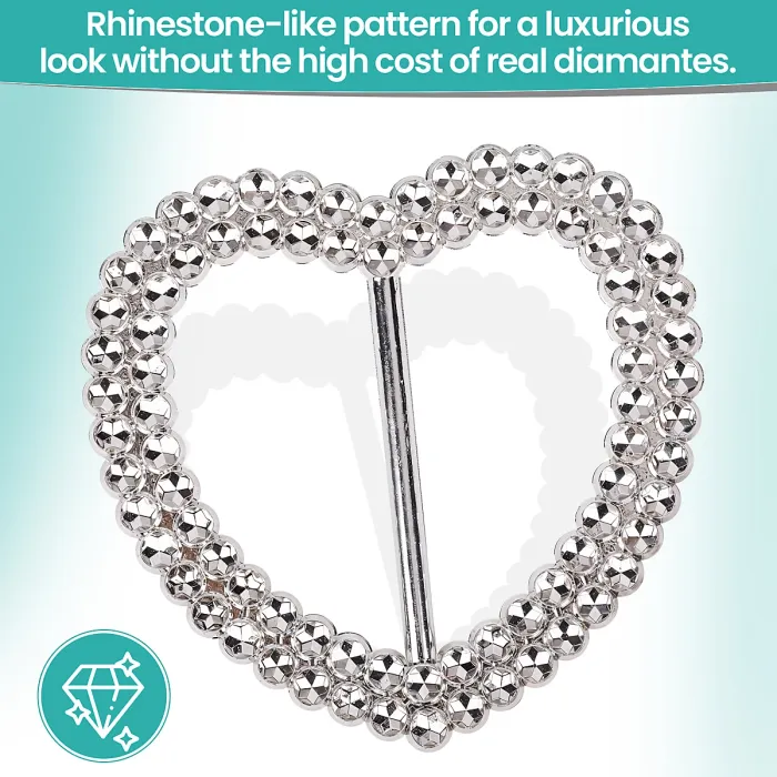 Heart Shape Silver Slider Buckle with Sparkling Rhinestone for Chair Band, Arts & Crafts