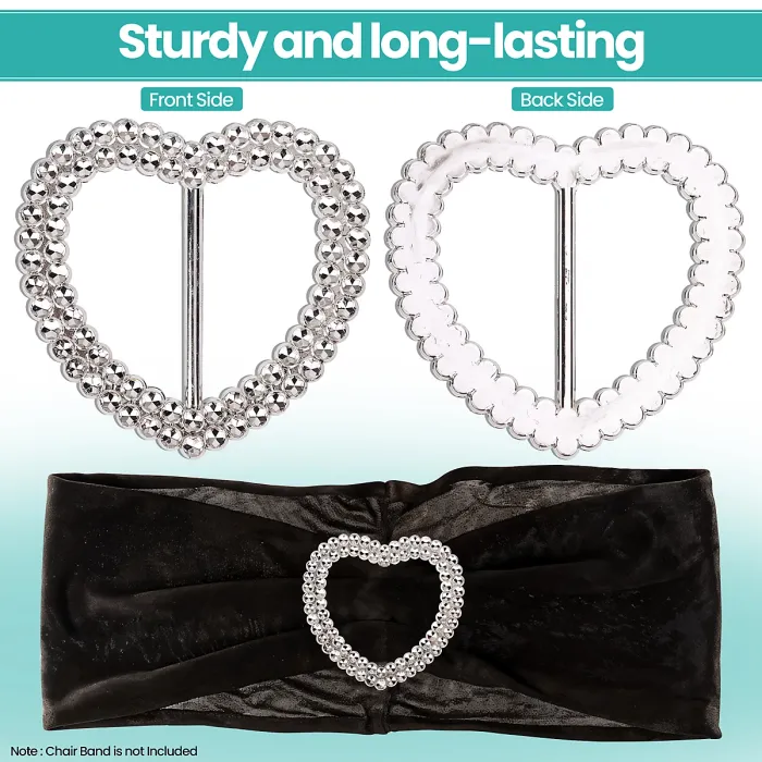 Heart Shape Silver Slider Buckle with Sparkling Rhinestone for Chair Band, Arts & Crafts