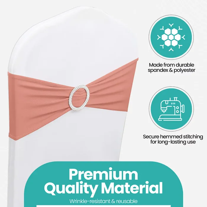 Rose Gold Spandex Chair Band with Slider Buckle Stretchy Chair Band Sash, 1pc