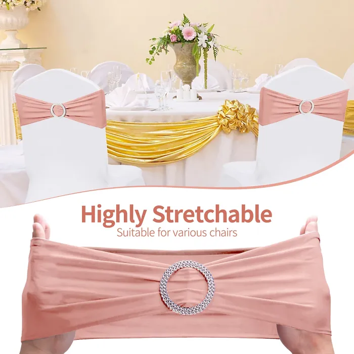 Rose Gold Spandex Chair Band with Slider Buckle Stretchy Chair Band Sash, 1pc