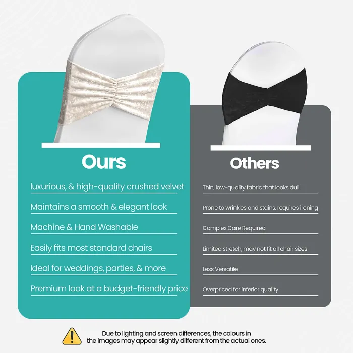 Velvet Chair Band Glitz Shiny Fabric Strechy Chair Band Sash, Champagne, 1pc