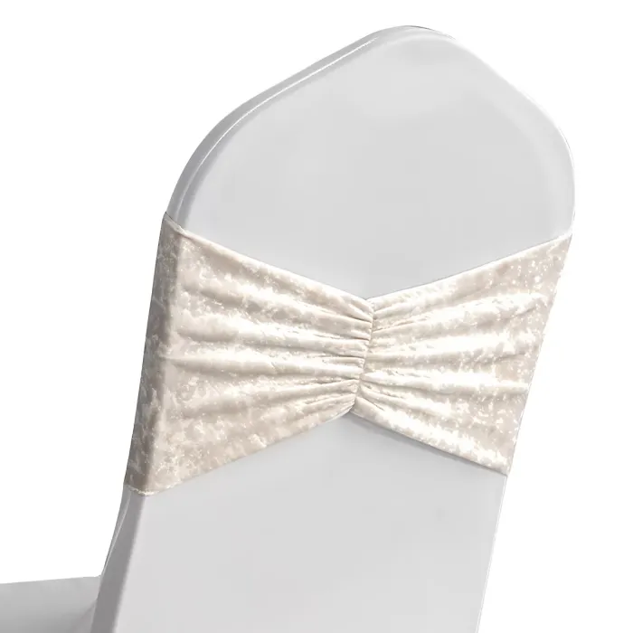 Velvet Chair Band Glitz Shiny Fabric Strechy Chair Band Sash, Champagne, 1pc