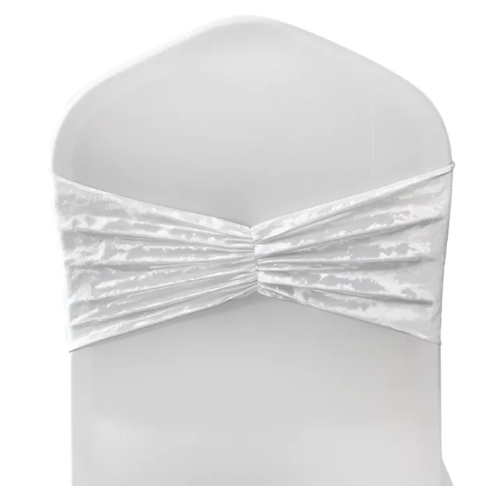 Velvet Chair Band Glitz Shiny Fabric Strechy Chair Band Sash, Ivory, 1pc