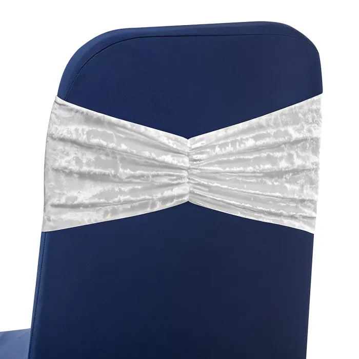 Velvet Chair Band Glitz Shiny Fabric Strechy Chair Band Sash, Ivory, 1pc