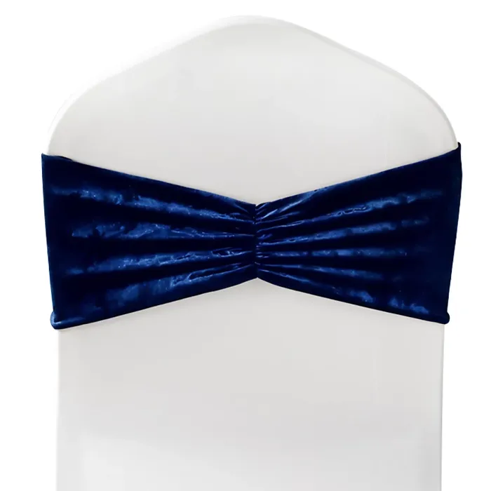 Velvet Chair Band Glitz Shiny Fabric Strechy Chair Band Sash, Navy, 1pc