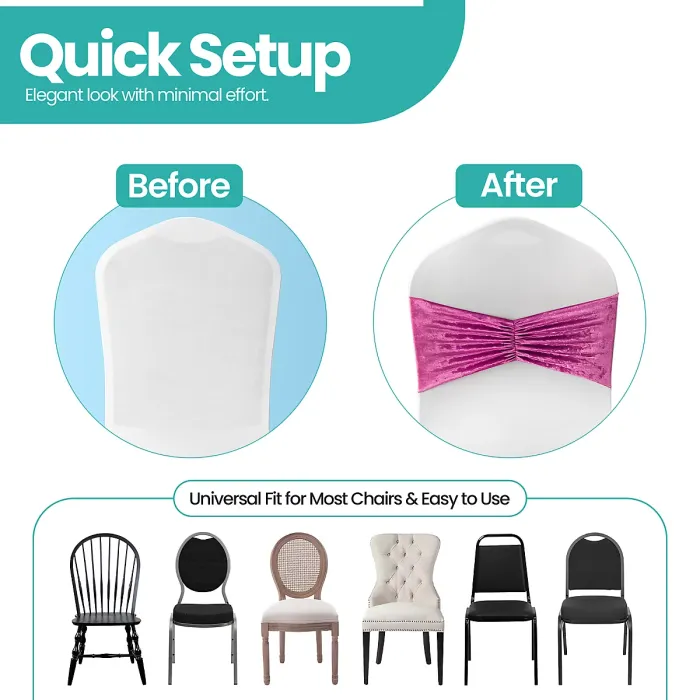 Velvet Chair Band Glitz Shiny Fabric Strechy Chair Band Sash, Pink, 1pc