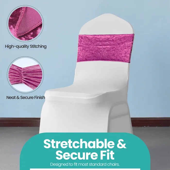 Velvet Chair Band Glitz Shiny Fabric Strechy Chair Band Sash, Pink, 1pc