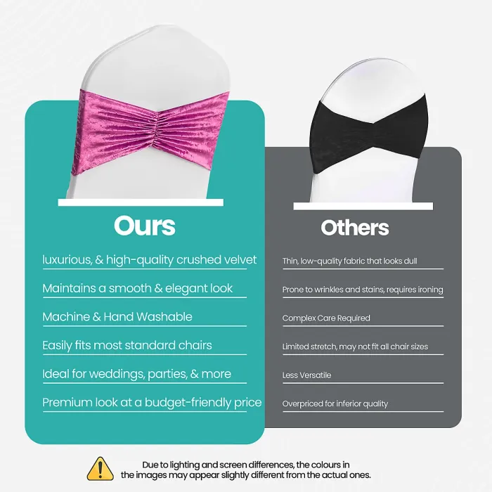 Velvet Chair Band Glitz Shiny Fabric Strechy Chair Band Sash, Pink, 1pc