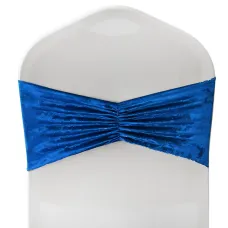 Velvet Chair Band Glitz Shiny Fabric Strechy Chair Band Sash, Royal Blue, 1pc