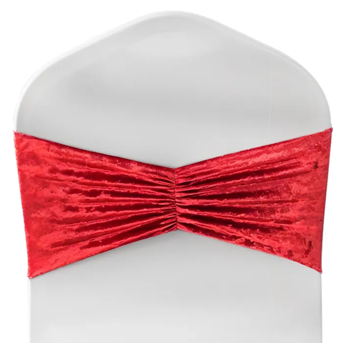 Velvet Chair Band Glitz Shiny Fabric Strechy Chair Band Sash, Red, 1pc