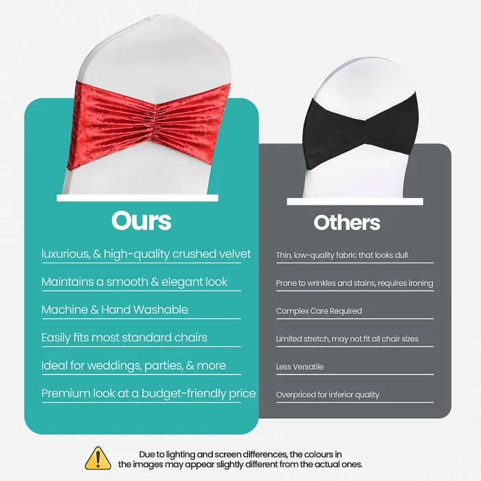 Velvet Chair Band Glitz Shiny Fabric Strechy Chair Band Sash, Red, 1pc