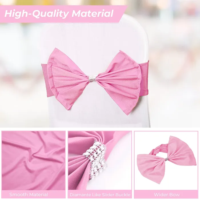 10pcs Wider Chair Bows Sash Band with Slider Buckle, Baby Pink