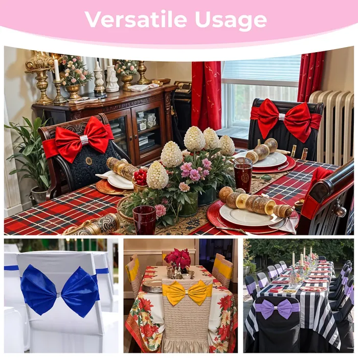 10pcs Wider Chair Bows Sash Band with Slider Buckle, Baby Pink