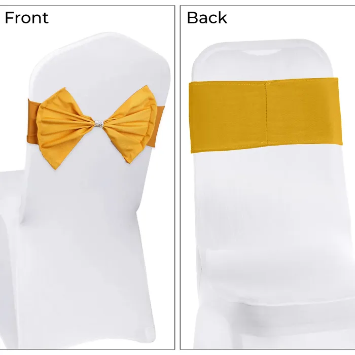 10pcs Wider Chair Bows Sash Band with Slider Buckle, Gold