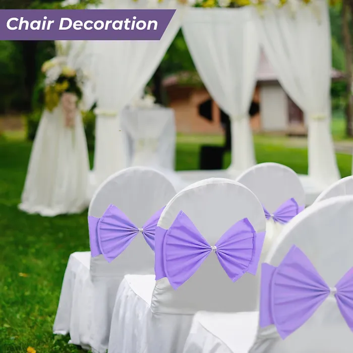 10pcs Wider Chair Bows Sash Band with Slider Buckle, Lavender