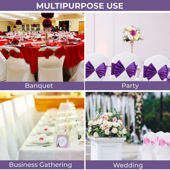 10pcs Wider Chair Bows Sash Band with Slider Buckle, Lavender